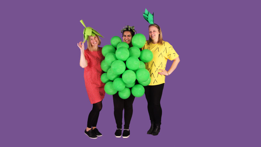 various people in fruit themed costumes